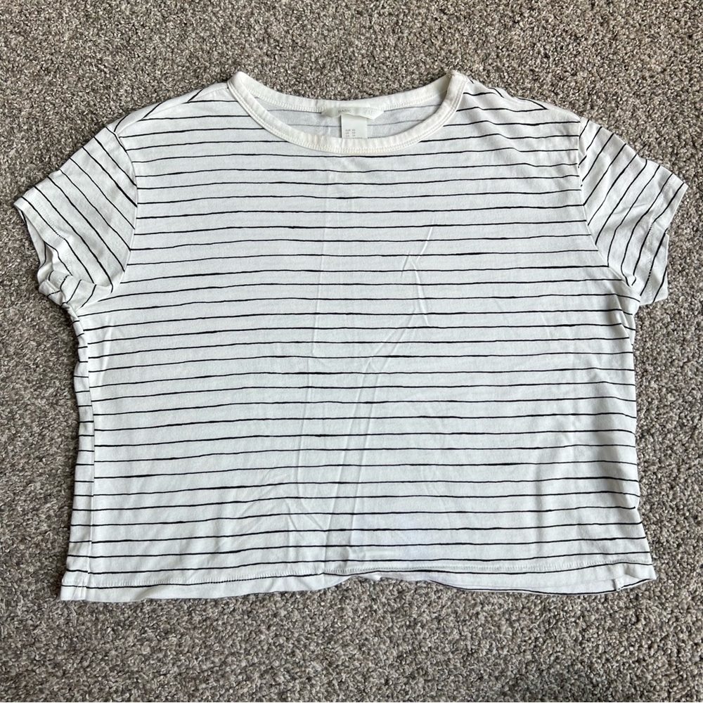 H&M Black & White Stripped Tee, Size XS‎